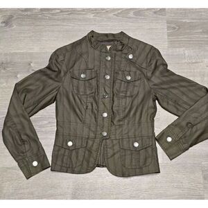 Twenty One 21 Women's Olive Green Striped Lined Jacket Size S